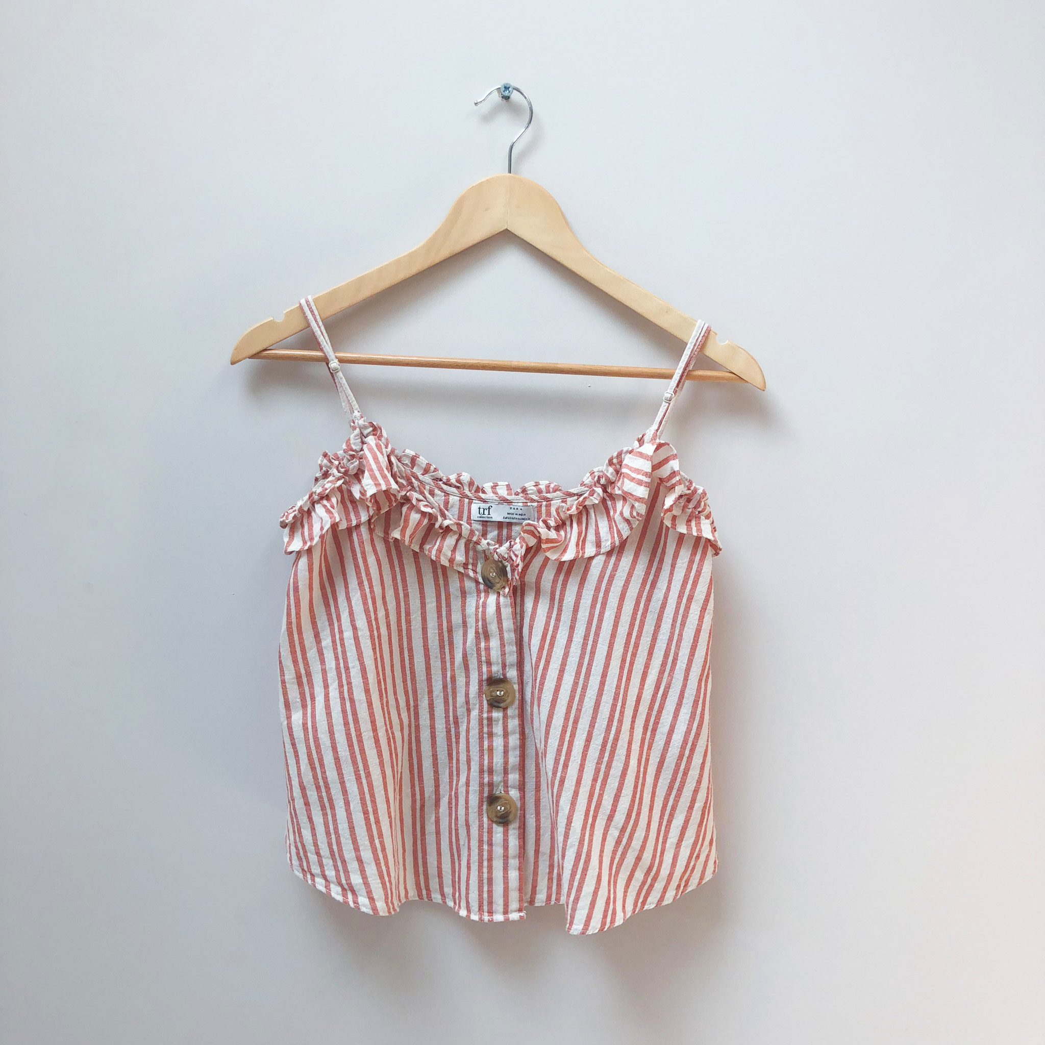 Zara pink & white stripe frill vest top