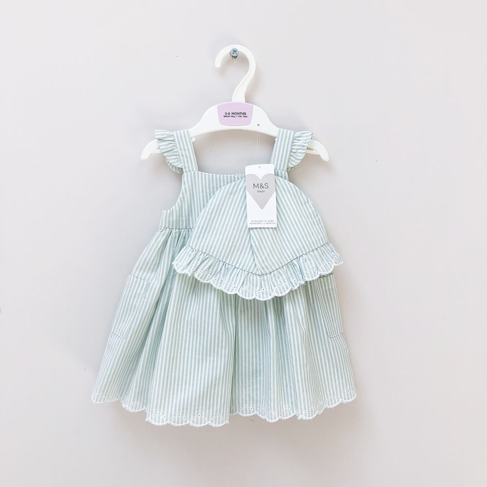 M&S baby girls green stripe dress