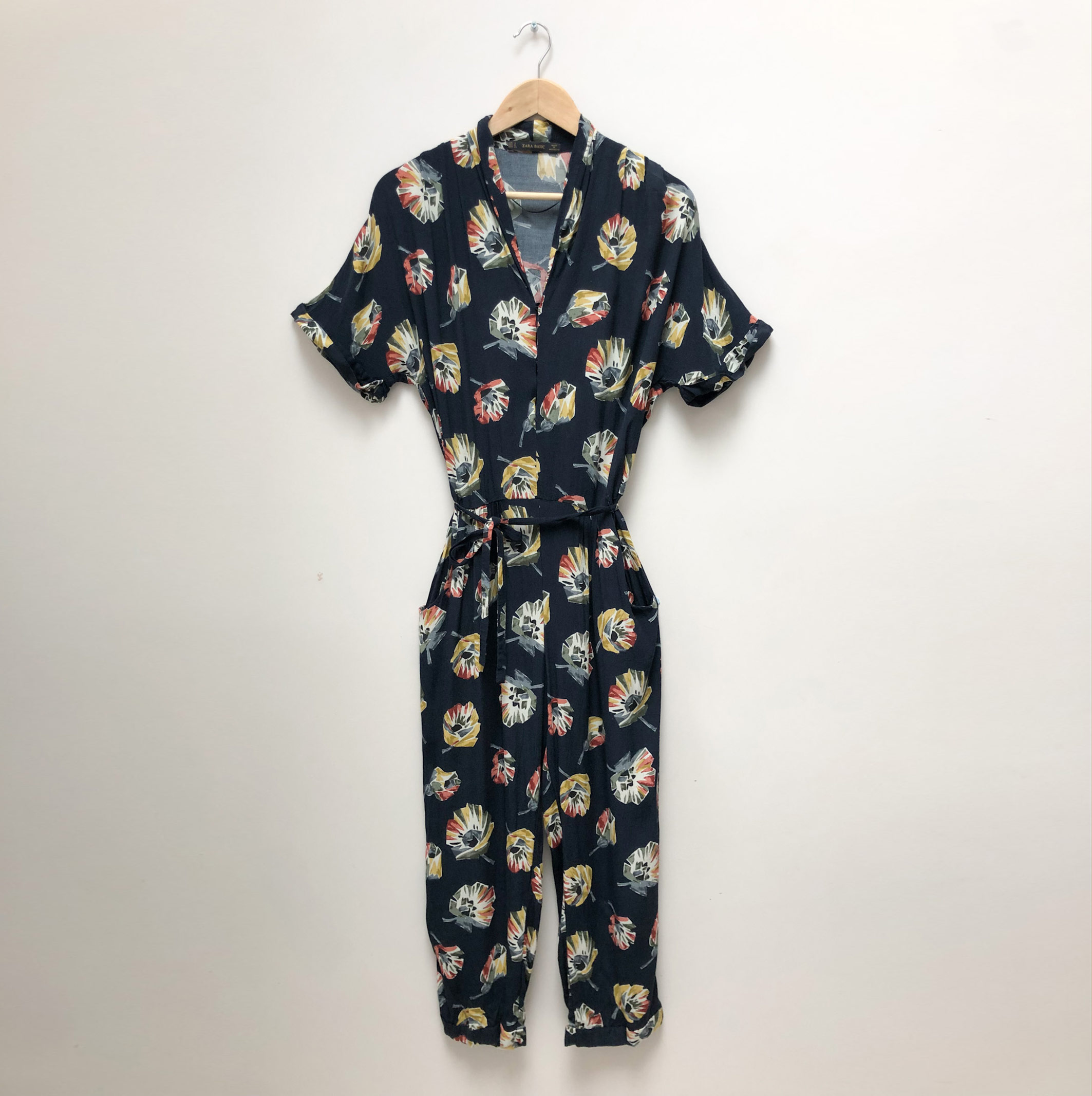 Zara navy floral jumpsuit