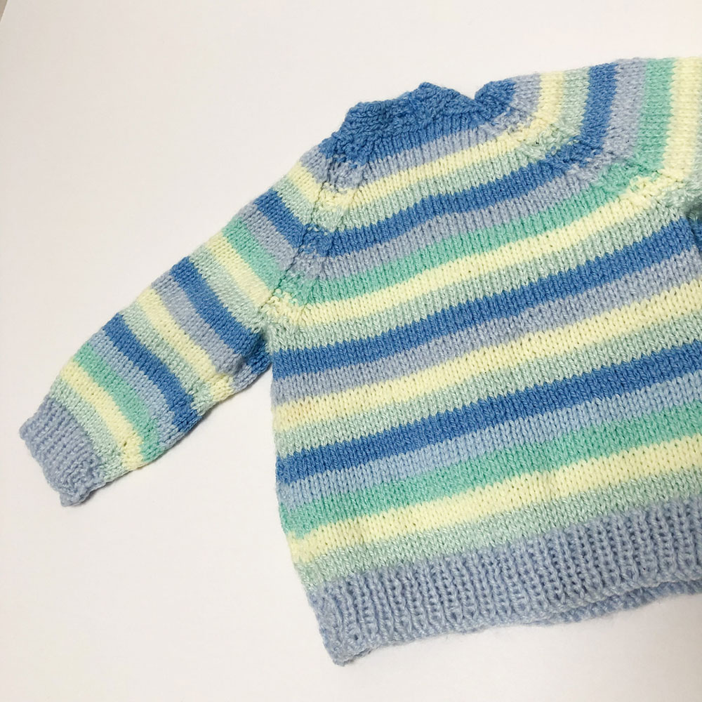 Hand knitted blue stripe cardigan