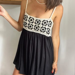 Monochrome Crochet Mini Dress