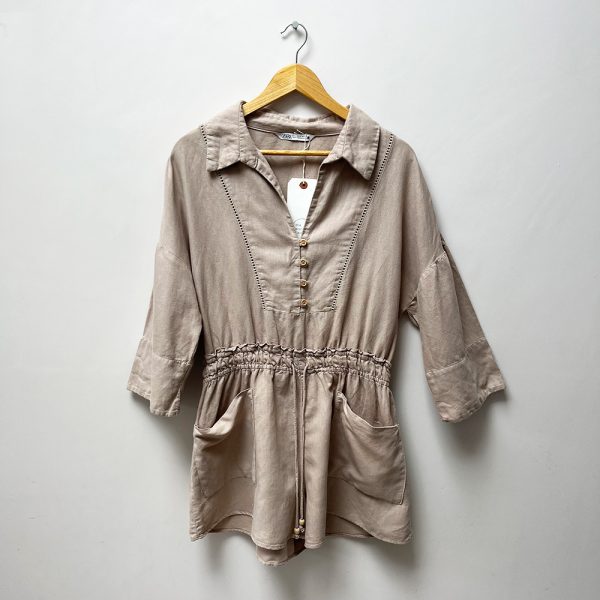 Zara Beige Linen Blend Playsuit