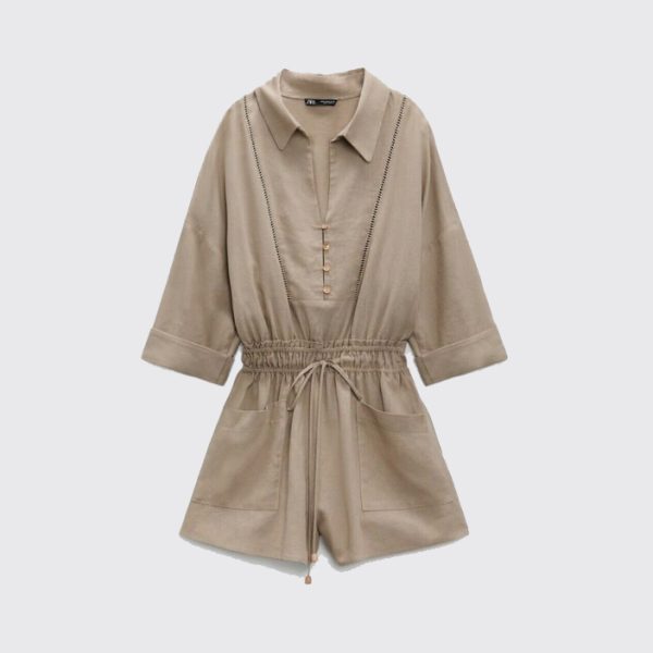 Zara Beige Linen Blend Playsuit