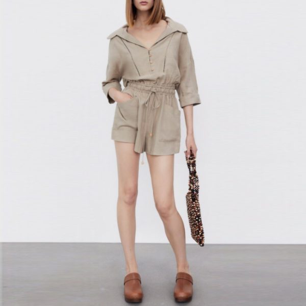 Zara Beige Linen Blend Playsuit