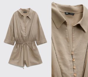 Zara Beige Linen Blend Playsuit