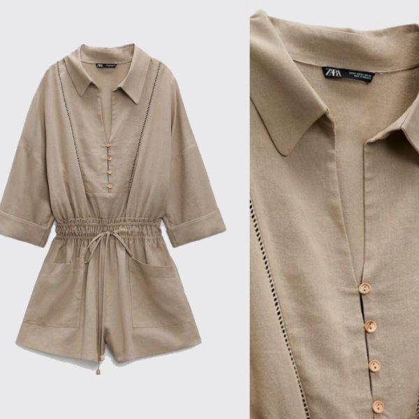 Zara Beige Linen Blend Playsuit