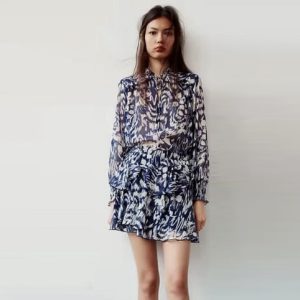 Zara Navy Paisley Chiffon Co-ord