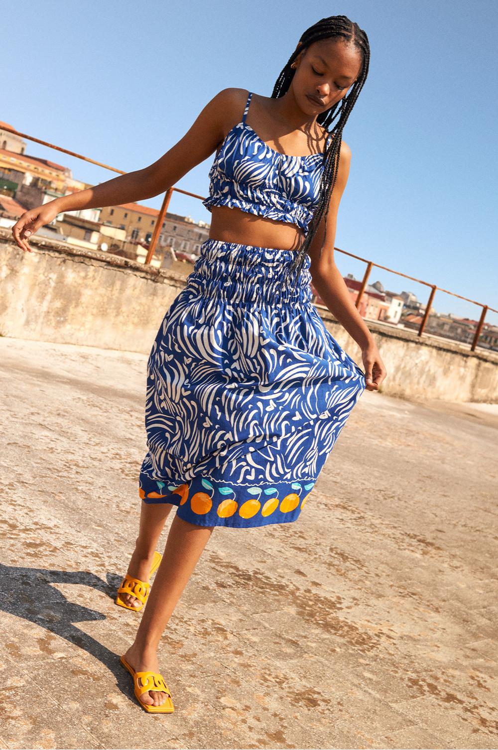 Primark blue orange dress